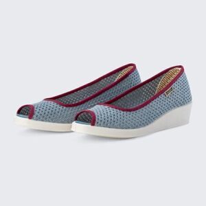Maians | Handmade INES REJILLA – INDIGO Peep Toe Wedge Slip Ons  | 7.5
